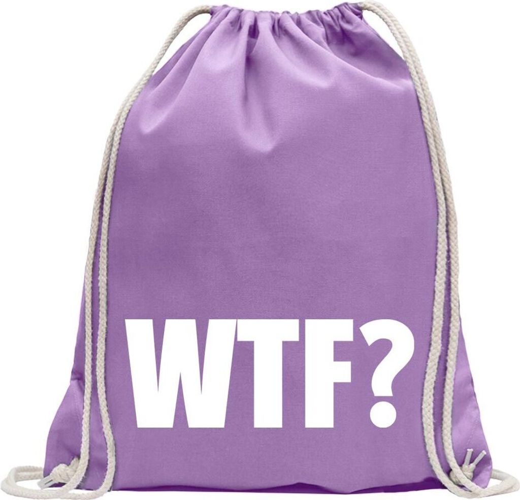 Kiwistar - Turnbeutel - lavendel - WTF? Schriftzug - Fun Rucksack Sport Beutel Gymsack Baumwolle mit Ziehgurt