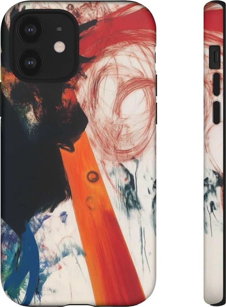 Abstrakte schwarze und rote Pinselstriche – Hülle Kompatibel mit iPhone 12