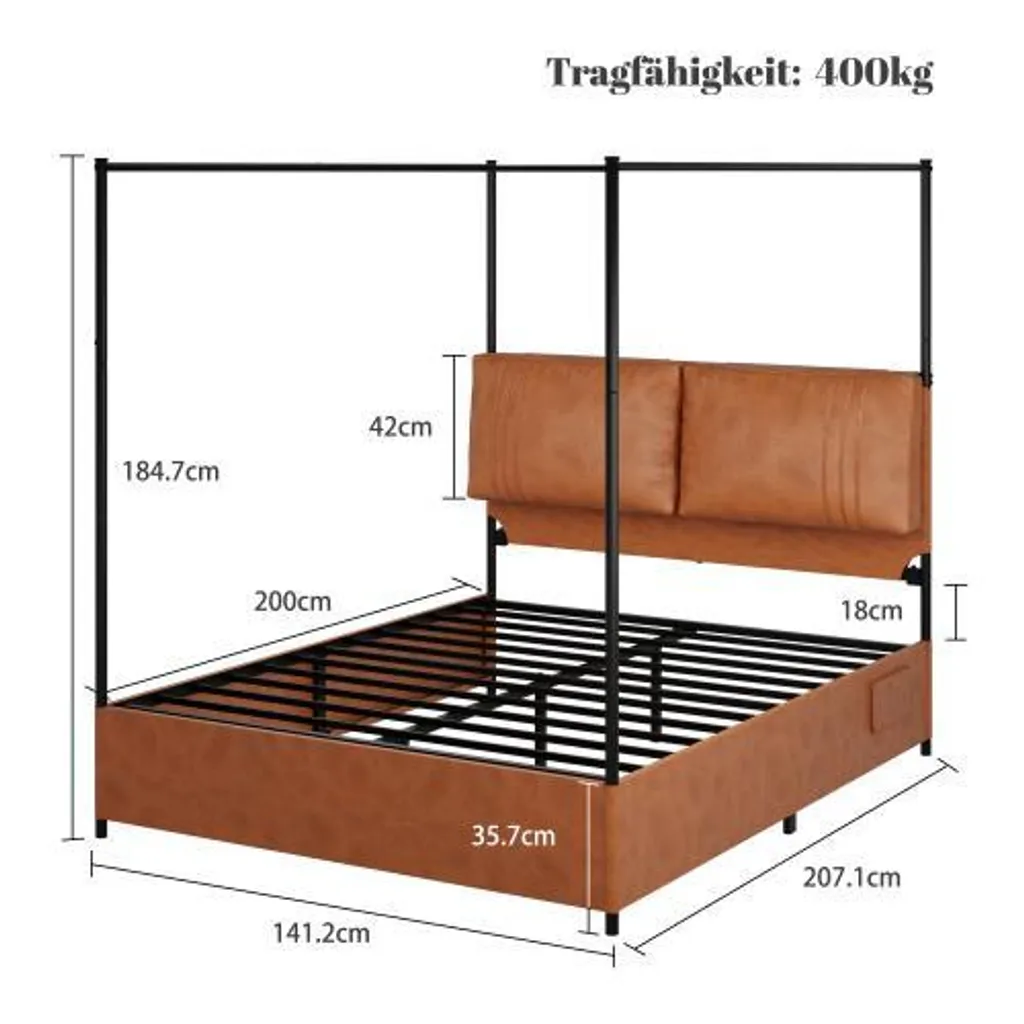 Lit à baldaquin 140x200cm idéal pour optimiser le rangement chambre - 2