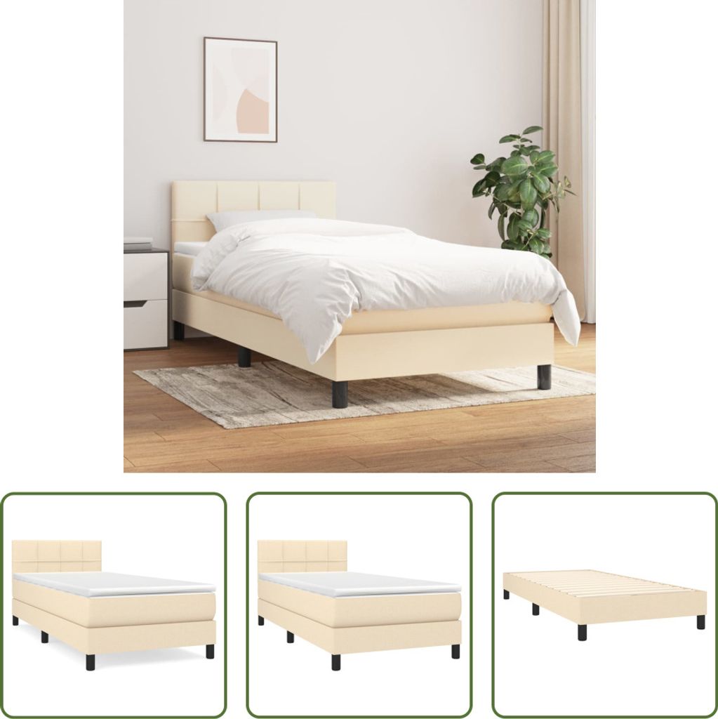The Living Store Boxspringbett mit Matratze Creme 80x200 cm Stoff