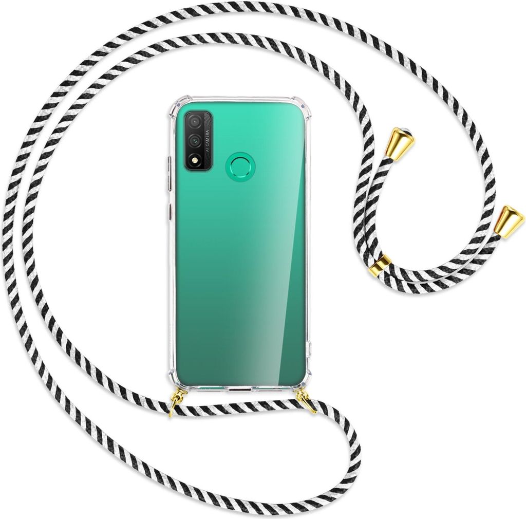 Handykette Backcover-Schutzhülle mit Band (Metall goldfarben) für Huawei P Smart 2020 - schwarz/weiß gestreift