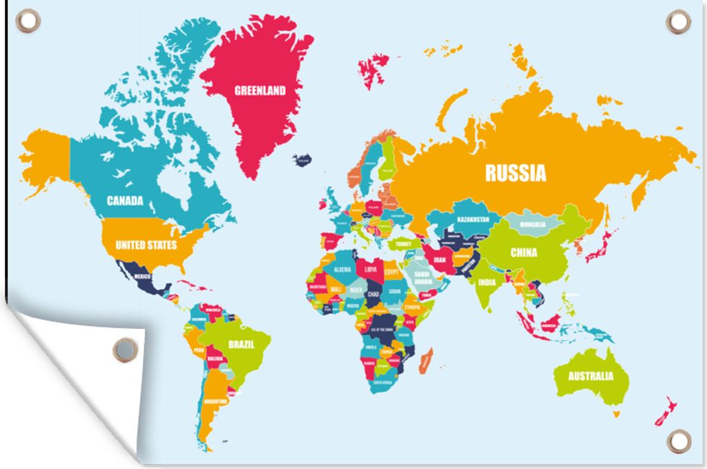 MuchoWow 90x60 cm Outdoor-Poster Gartendeko Sichtschutz Garten Poster für den Garten Weltkarte - Farben - Buchstaben - Kinder - Jungen - Mädchen