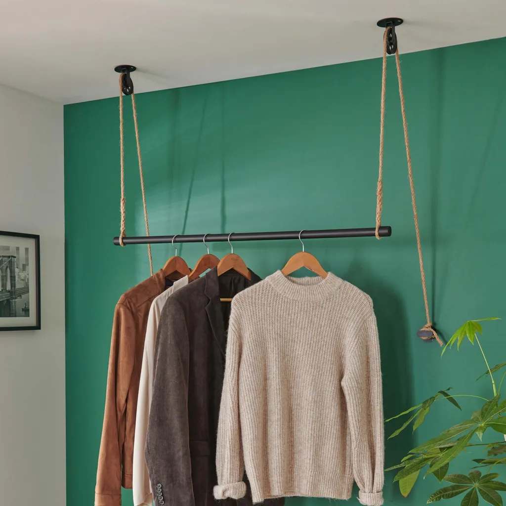 Penderie de plafond réglable avec poulie bois noir 100cm LANO