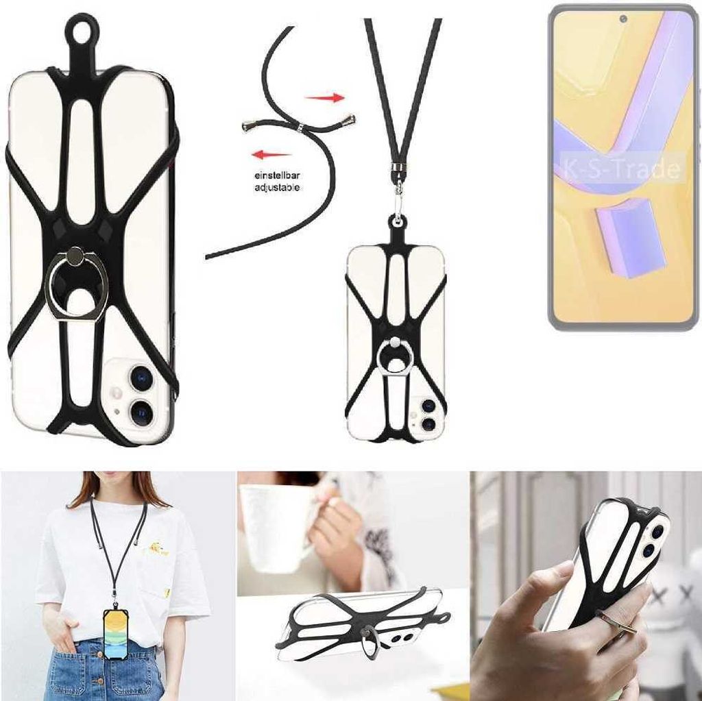 K-S-Trade 3in1 Handykette Handyband Handykordel Halsband Smartphone-Ring Handy-Ring kompatibel mit Vivo Y100 5G Fingerhalterung Handyring