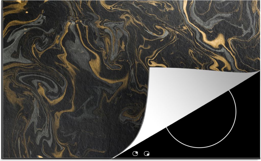 KitchenYeah Herdabdeckplatte Marmor - Textur - Grau - Gold - Marmoroptik - Luxus , 77x51cm, Küche Deko, Glaskeramikkochfeld Herdabdeckung, Abdec...