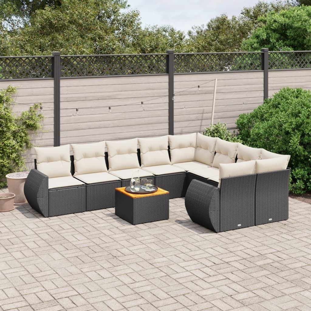 Design 10-tlg. Garten-Sofagarnitur mit Kissen Schwarz Poly Rattan, Gartenmöbel-Sets 2024 Neu