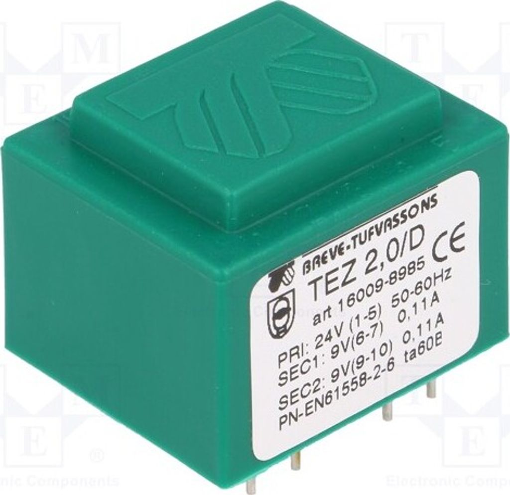 1x Transformator: überzogen 9V 24VAC 9V Montage: 2VA IP00 TEZ2/D24/9-9V -Transfor