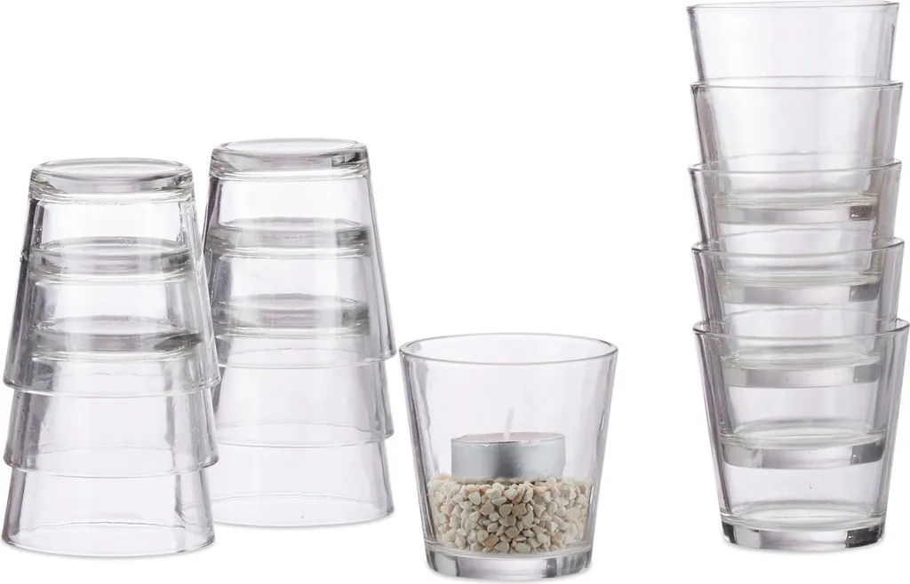Lot de 36 photophores en verre pour bougies chauffe-plat transparents