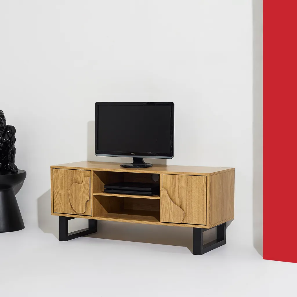 Meuble TV Calypso scandinave en bois clair avec pieds compas robustes