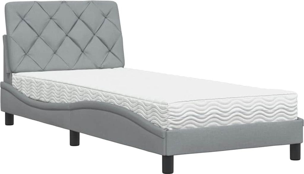 Bett mit Matratze Hellgrau 90x190 cm Stoff