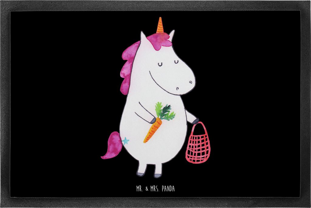 Mr. & Mrs. Panda Schmutzfangmatte Einhorn Gemüse 60 x 90 cm - Schwarz - Geschenk, Biomarkt, fußmatte, Unicorn, Fussmatte, Fußabtreter, Gummi-Fu...