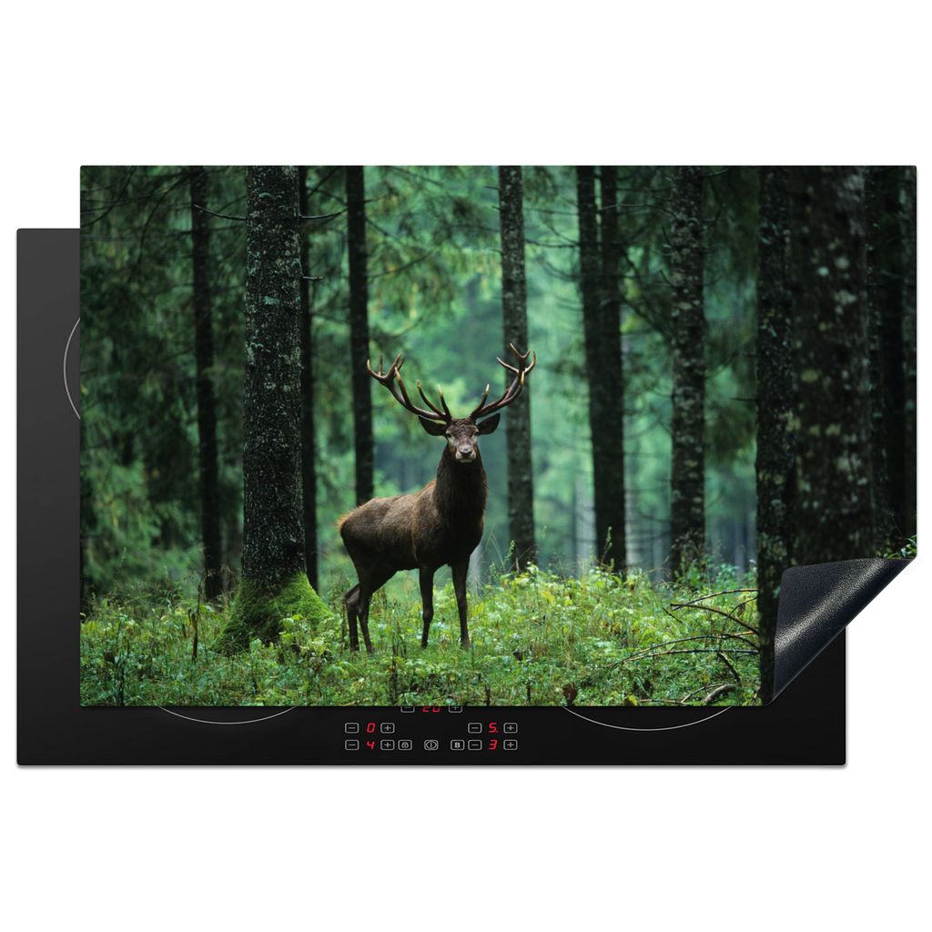 KitchenYeah Herdabdeckplatte Hirsche - Bäume - Geweihe , 80x52cm, Küche Deko, Glaskeramikkochfeld Herdabdeckung, Abdeckplatte fùr Kochfeld