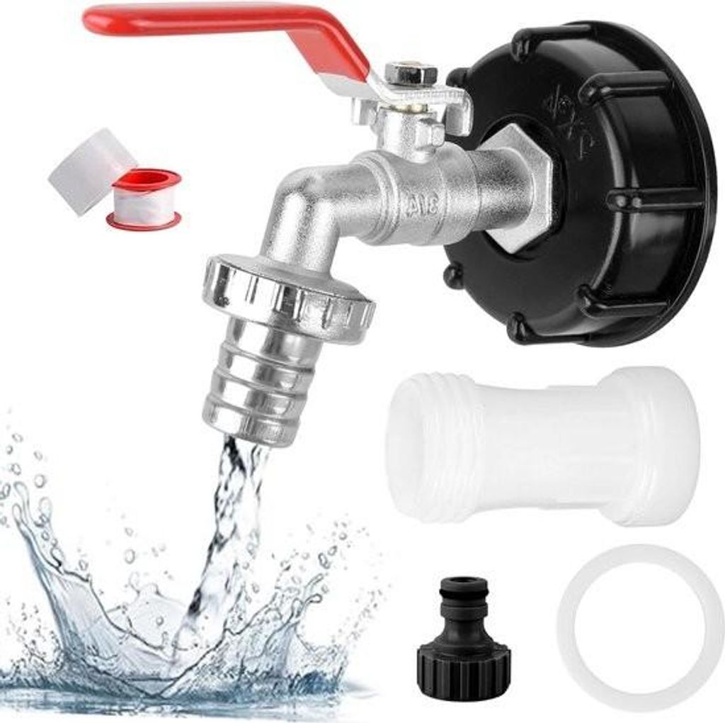 IBC-Tank-Wasserhahnadapter – Kugelhahn für Wasserhahn – 1/2-Zoll-Gartenschlauch – Wassertank – S60 x 6 Verlängerung – Abstandshalter ...