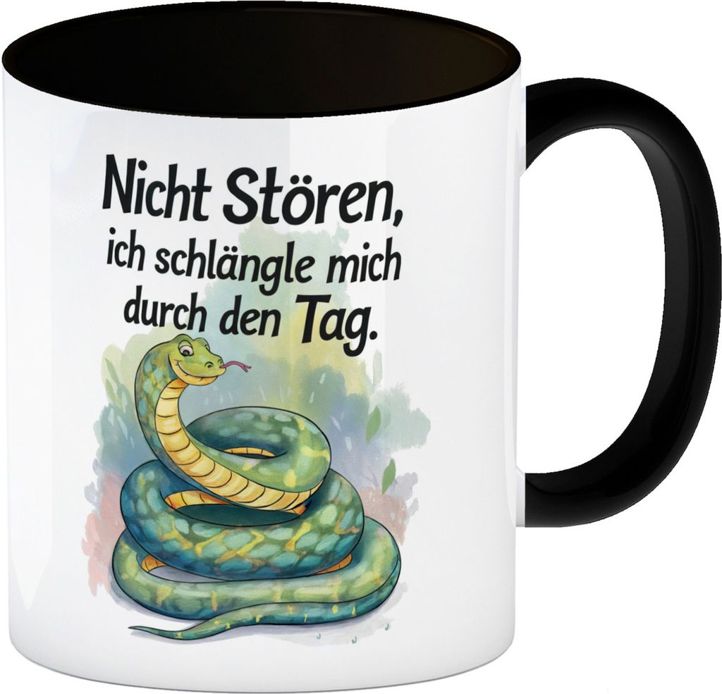 Schlange Nicht stören, ich schlängle mich durch den Tag Kaffeebecher in schwarz
