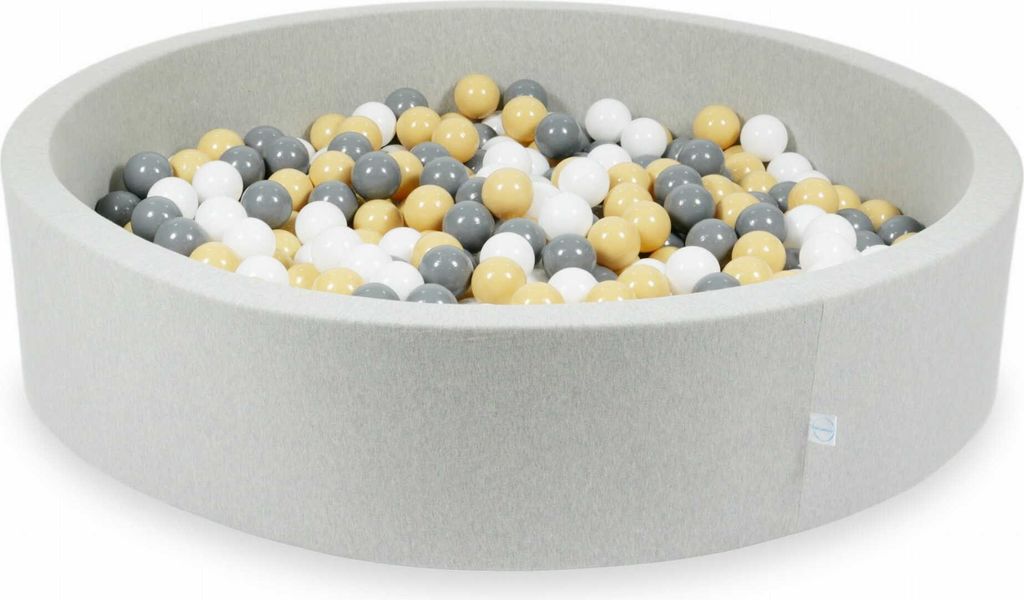 Bällebad 130x30cm hellgrau – Mit 600 Bällen / beige, grau, weiß