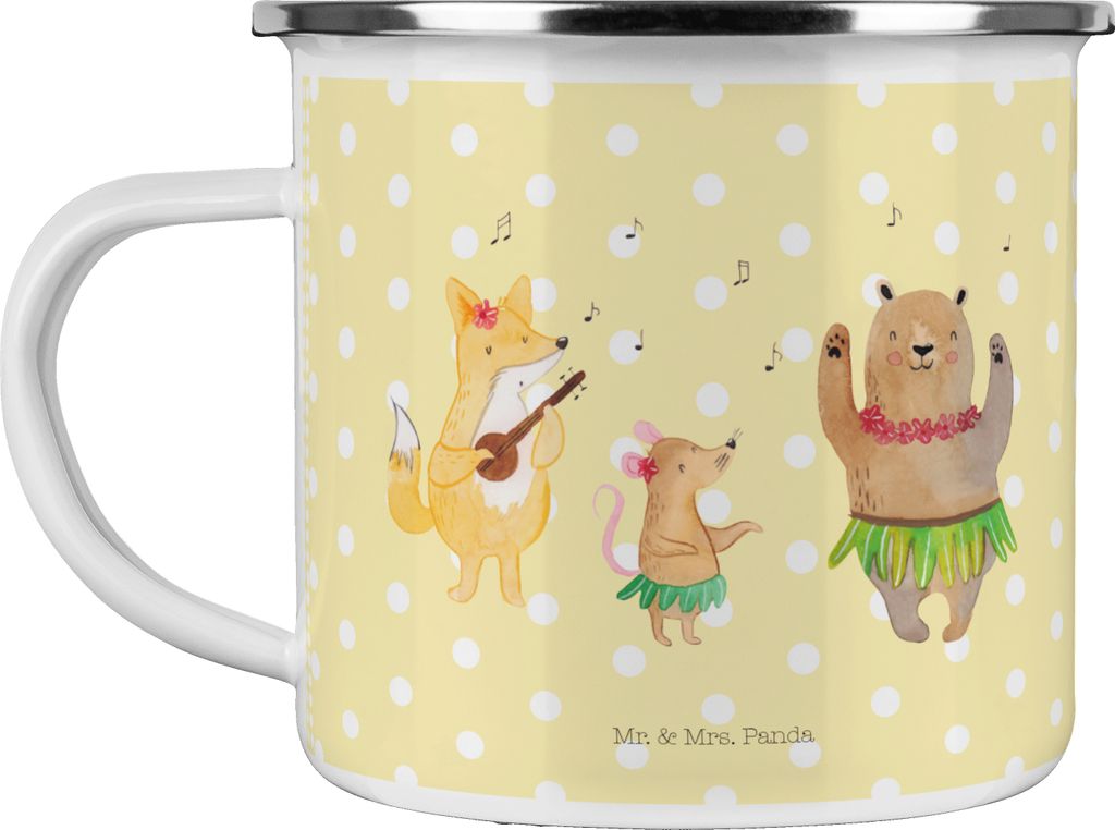 Mr. & Mrs. Panda metallbecher Waldtiere Aloha - Gelb Pastell - Geschenk, Hase, Blechtasse, Teetasse, Wald, Kaffeepott, Pott, Igel, Musik, Campingta...