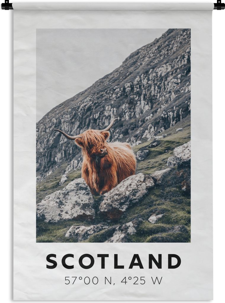 MuchoWow Wandteppich Wandbehang Schottland - Schottische Highlander - Berge 90x135 cm Tapisserie Dekoration Wandtuch - Baumwolle - Wandskulptur
