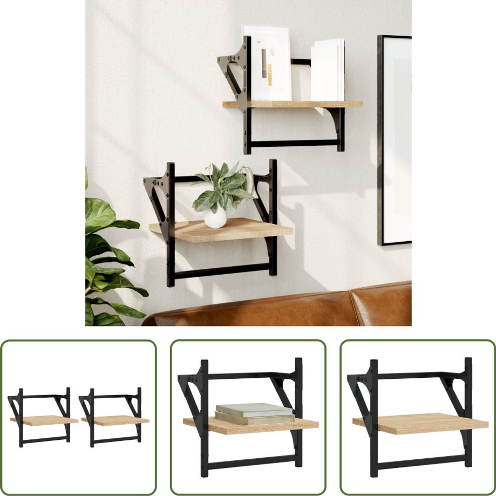 The Living Store Wandregale mit Stangen 2 Stk. Sonoma-Eiche 30x25x30 cm