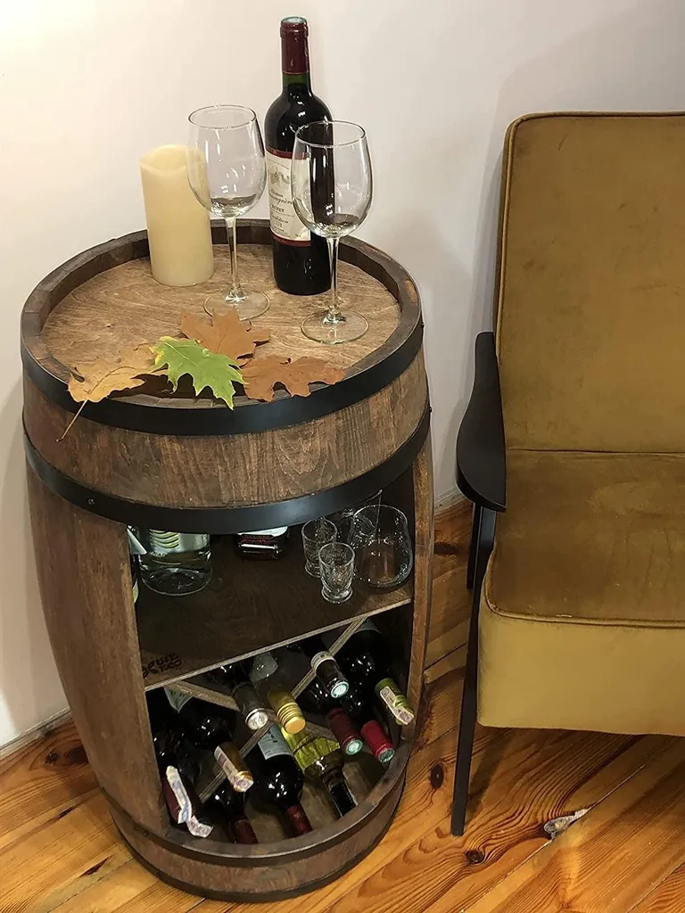 Tonneau de bar en bois wengé rustique, design authentique 80 x 50 cm
