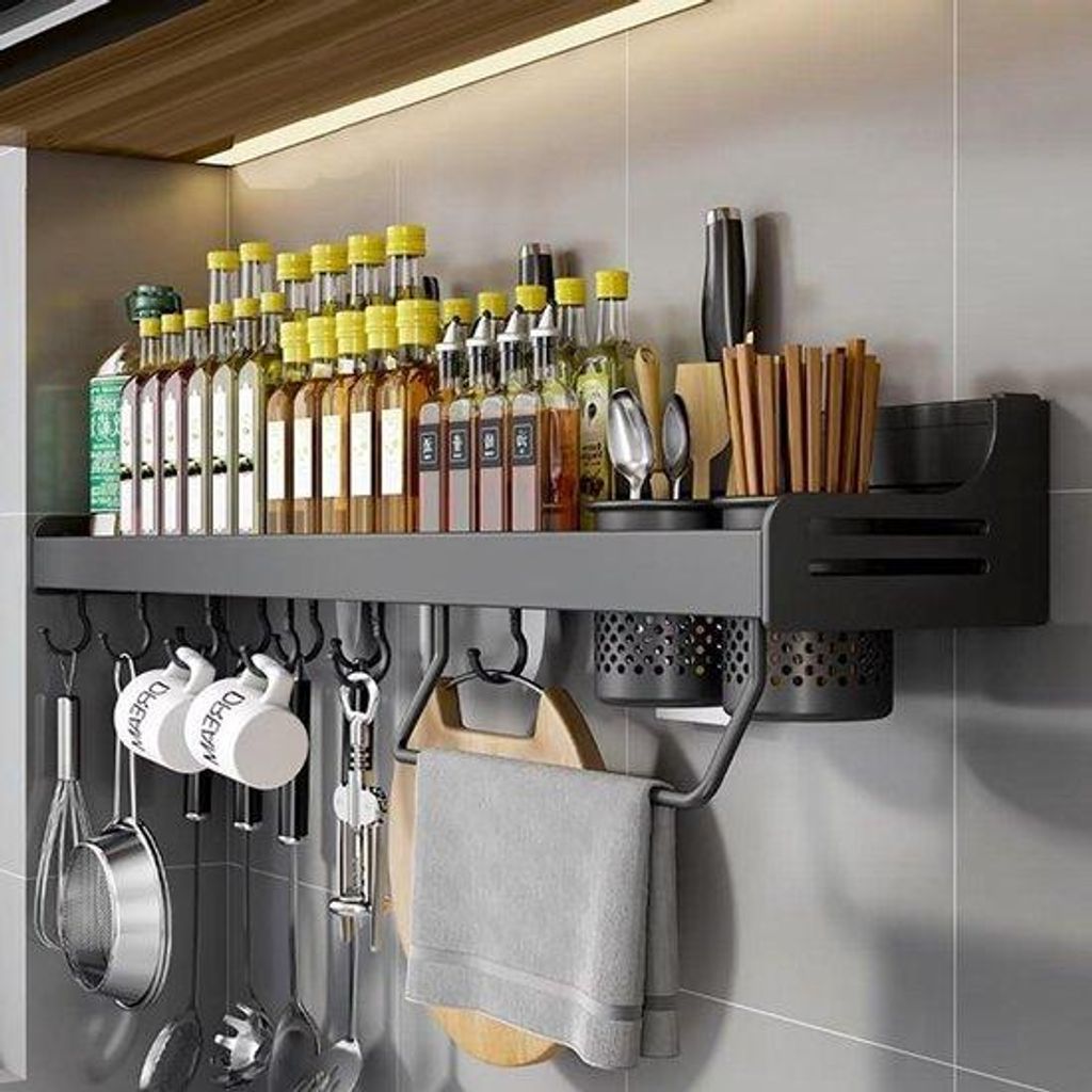 Čierny nástenný organizér na koreniny s dĺžkou 80 cm a Obrázok produktu 