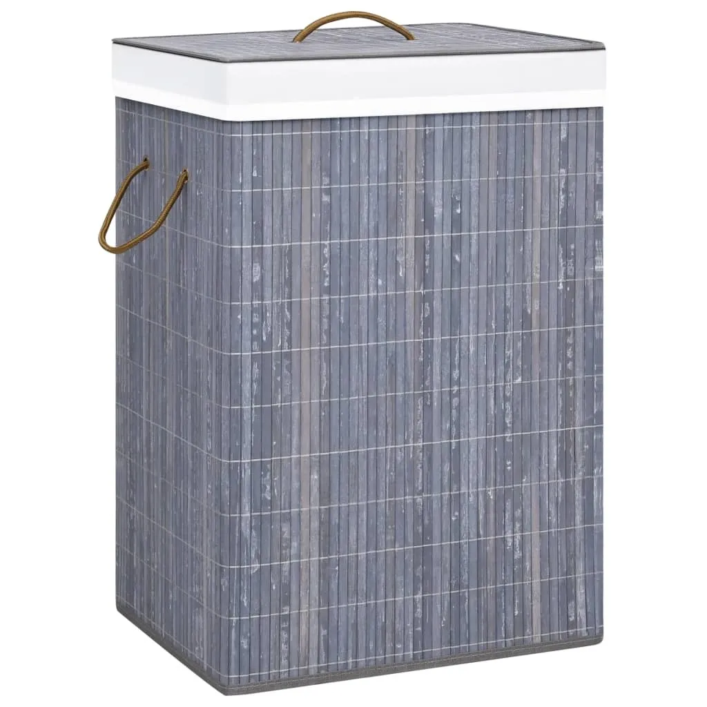 vidaXL Panier à linge en bambou gris 2 compartiments de 72 L - 8