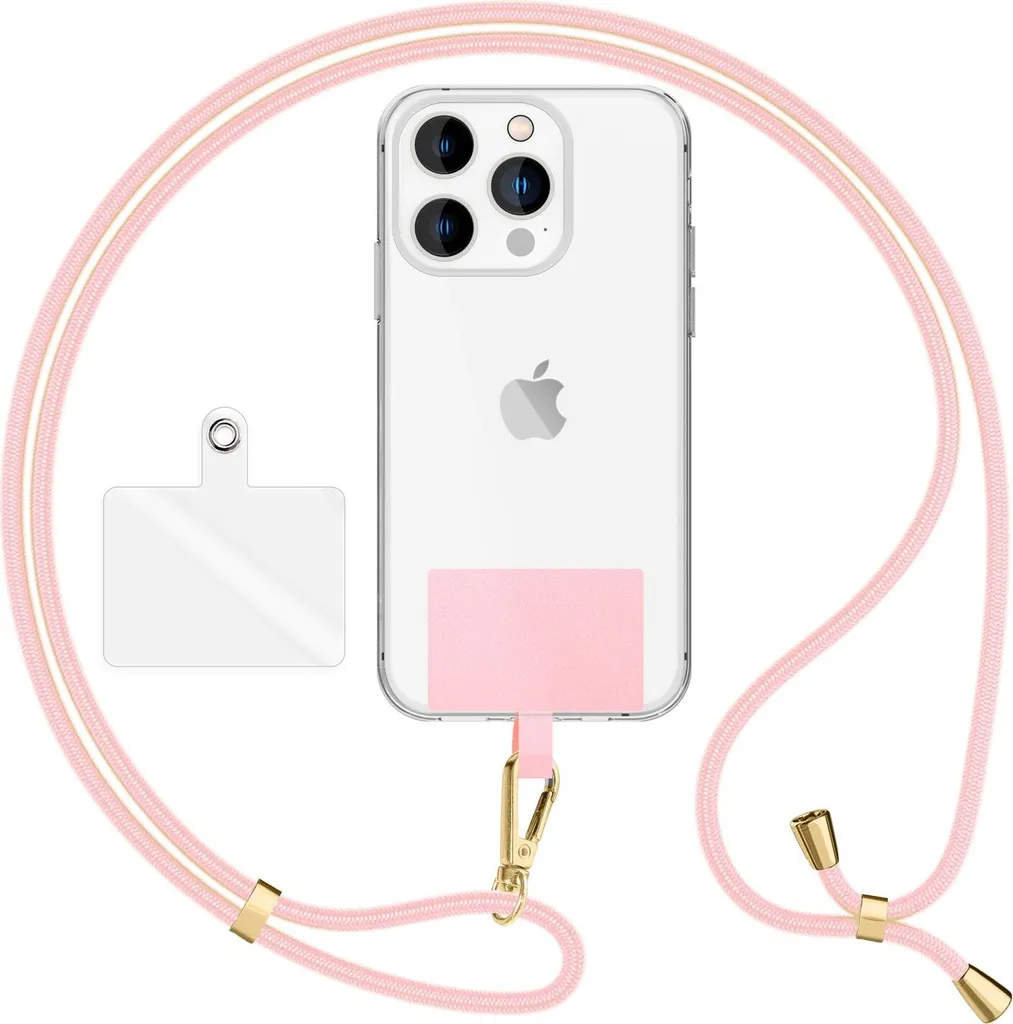 HoldMe Air Edition: Cordino Cellulare Rosa Pastello con Gancio Oro