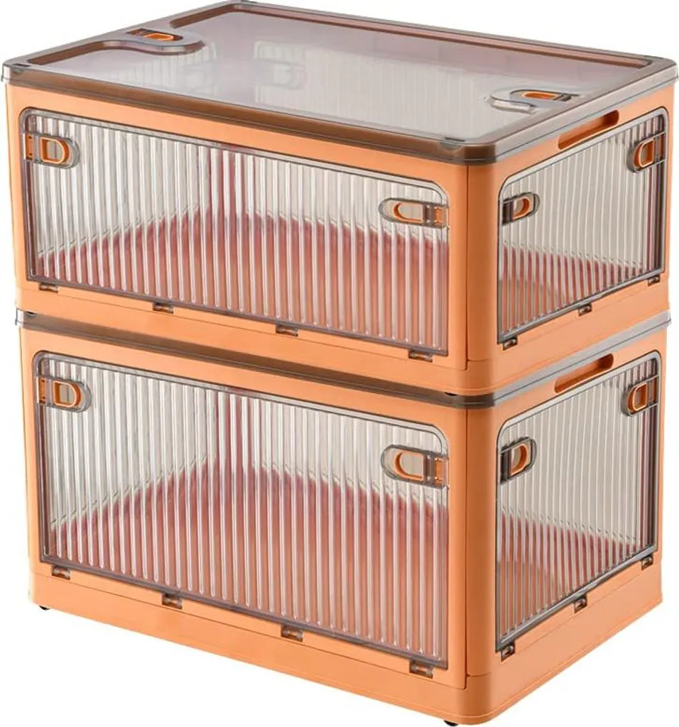 Boîte de rangement pliable à roulettes 28L : accès facile par cinq portes