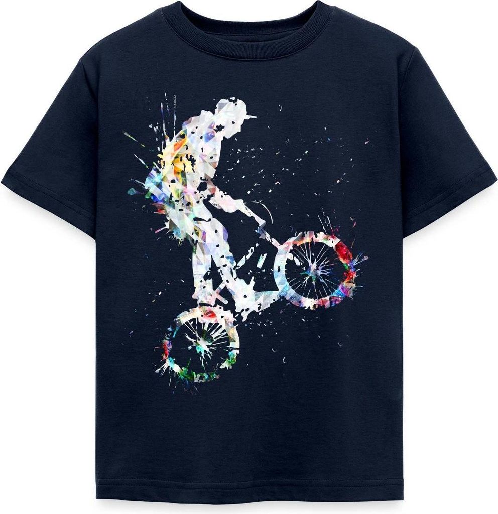 Spreadshirt BMX Farbklecks Bunt Kinder T-Shirt, 110/116 (5-6 Jahre), Navy