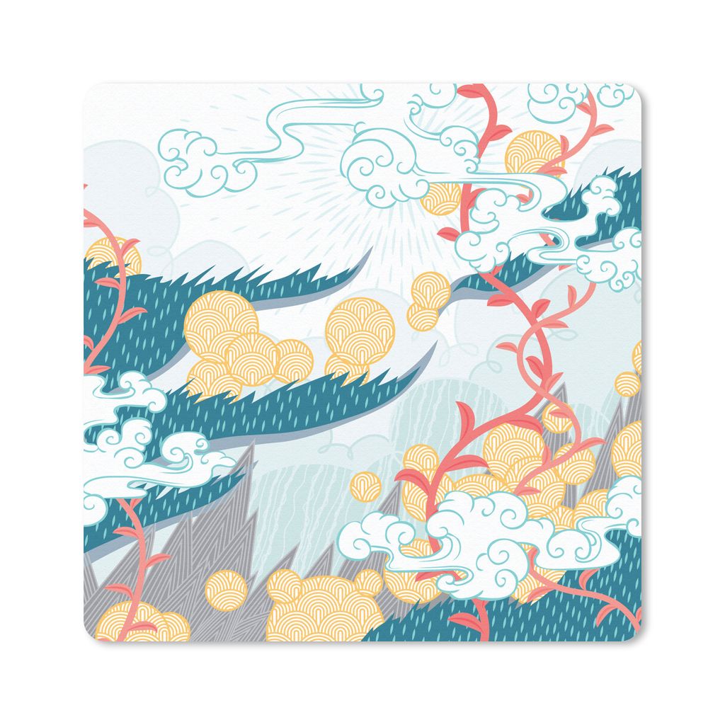 MuchoWow Mauspad Mousepad Abstraktes Muster Japanische Landschaft 30x30 cm - Mousepads - Maus Mat - Pad - Mausunterlage - Gaming
