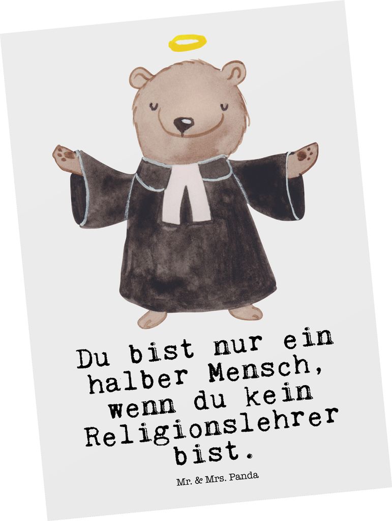 Mr. & Mrs. Panda Postkarte Religionslehrer Herz - Weiß - Geschenk, Lustig, Spruch, Postkarten, Grundschule, Witzig, einzelkarte, Grußkarte, Fotok...