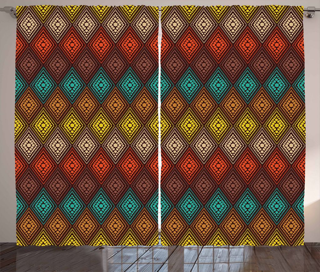 ABAKUHAUS Geometrisch Rustikaler Gardine, dots, Schlafzimmer Kräuselband Vorhang mit Schlaufen und Haken, 280 x 175 cm, Mehrfarbig