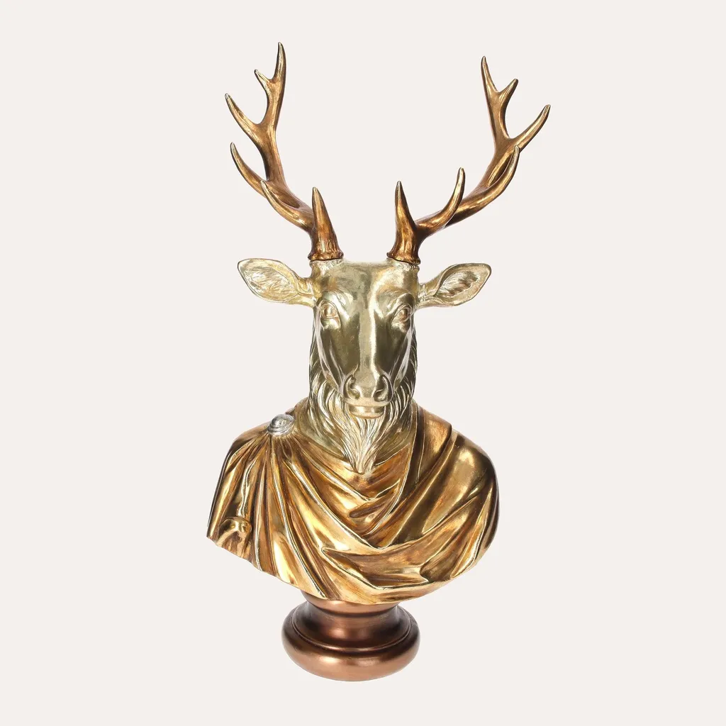 Tête de Cerf Dorée Statuette Déco Noël et Fêtes en Résine de Haute Qualité