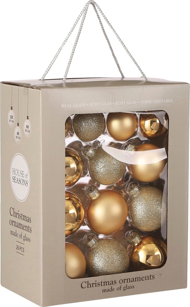 Mica Decorations Weihnachtsbaumkugeln-Set - 26 Stück - Ø7 cm - Gold