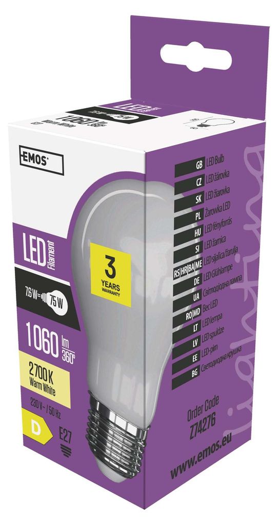 LED Lampe Filament A60 / E27 / 7,6 W (75 W) / 1 060 lm / Warmweiß