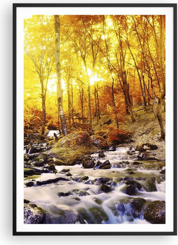Gerahmtes Poster - Schwarzer Rahmen - Berge Bach Wasser - 70x100 cm - Wand Bild - Wanddeko - Wandbilder - Kunstposter - Wandposter - Bilderrahmen -...