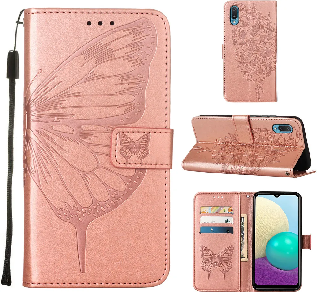 Cover Samsung A02 Rose Gold Farfalla | Custodia Elegante a Portafoglio
