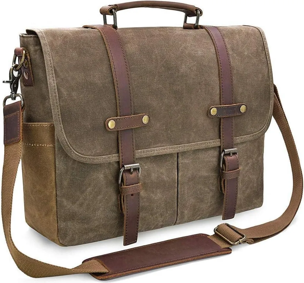 Borsa Uomo Messenger 15,6'' per Laptop in Tela e Pelle - Vintage Cachi