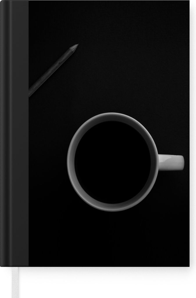 MuchoWow Notizbuch Tagebuch Haushaltsbuch Notebook A5 Bleistift - Becher - Schwarz - Weiß - Notizblock - Notizheft - Notebook - Schreibblock - P...