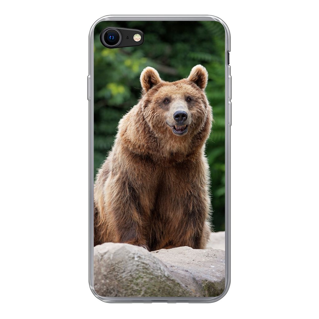 MuchoWow Handyhülle Schutzhülle Hülle für iPhone 7 Wald - Bär - Steine Silikon Softcase Handy Hülle - Kartenhalter