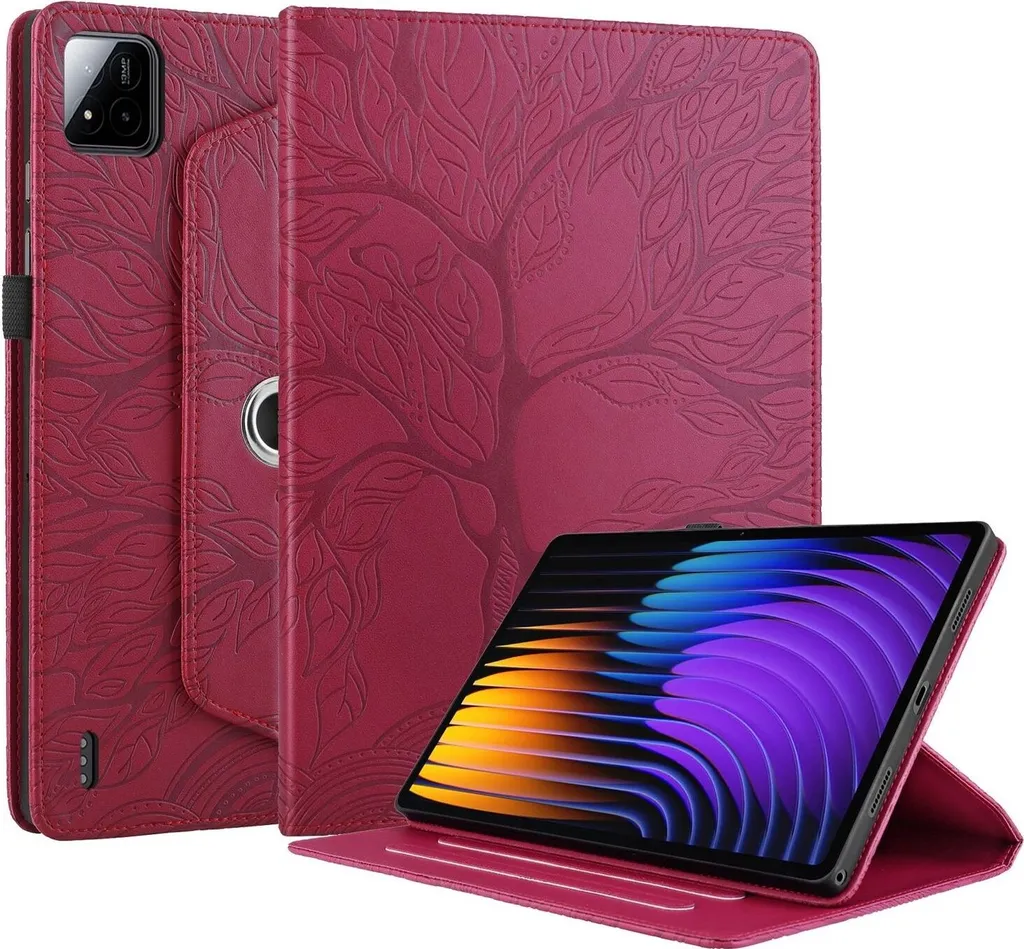 Per Xiaomi Pad 7 / 7 Pro 360 gradi rotazione albero modello copertura in Pelle finta caso rosso