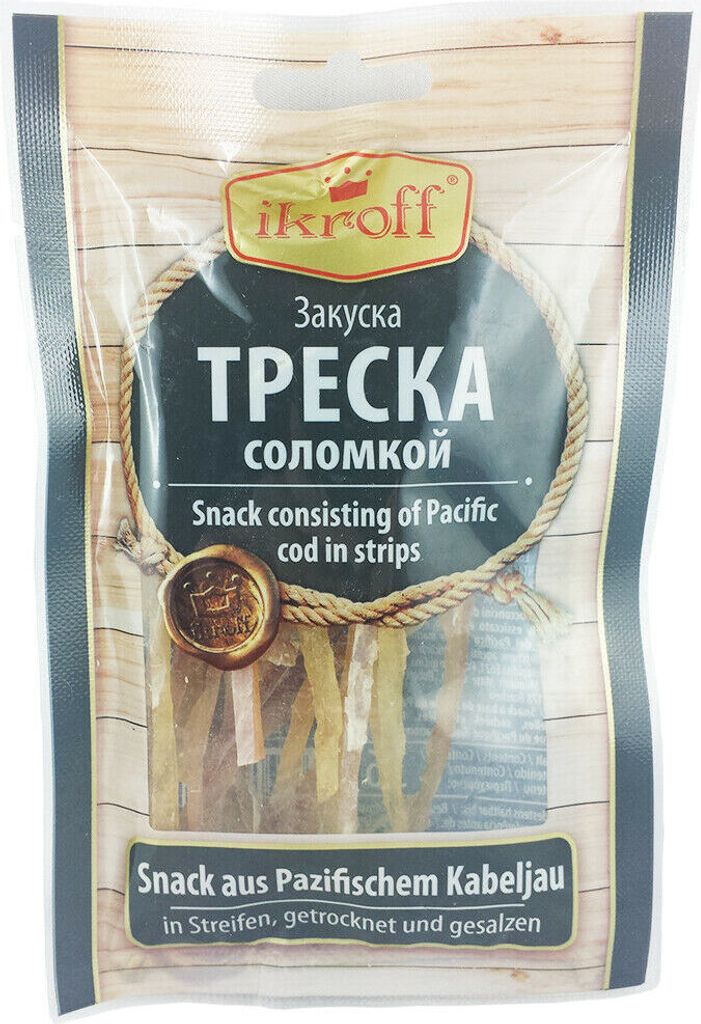 Snack aus pazifischem Kabeljau, in Streifen getrocknet & Produktbild 