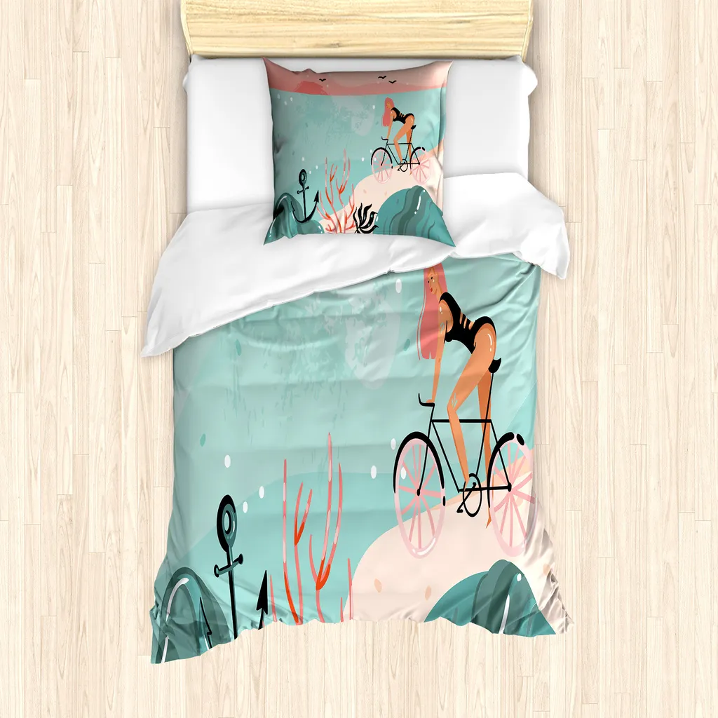 ABAKUHAUS Set Letto Singolo 135x200 - Microfibra Antiacaro Mare
