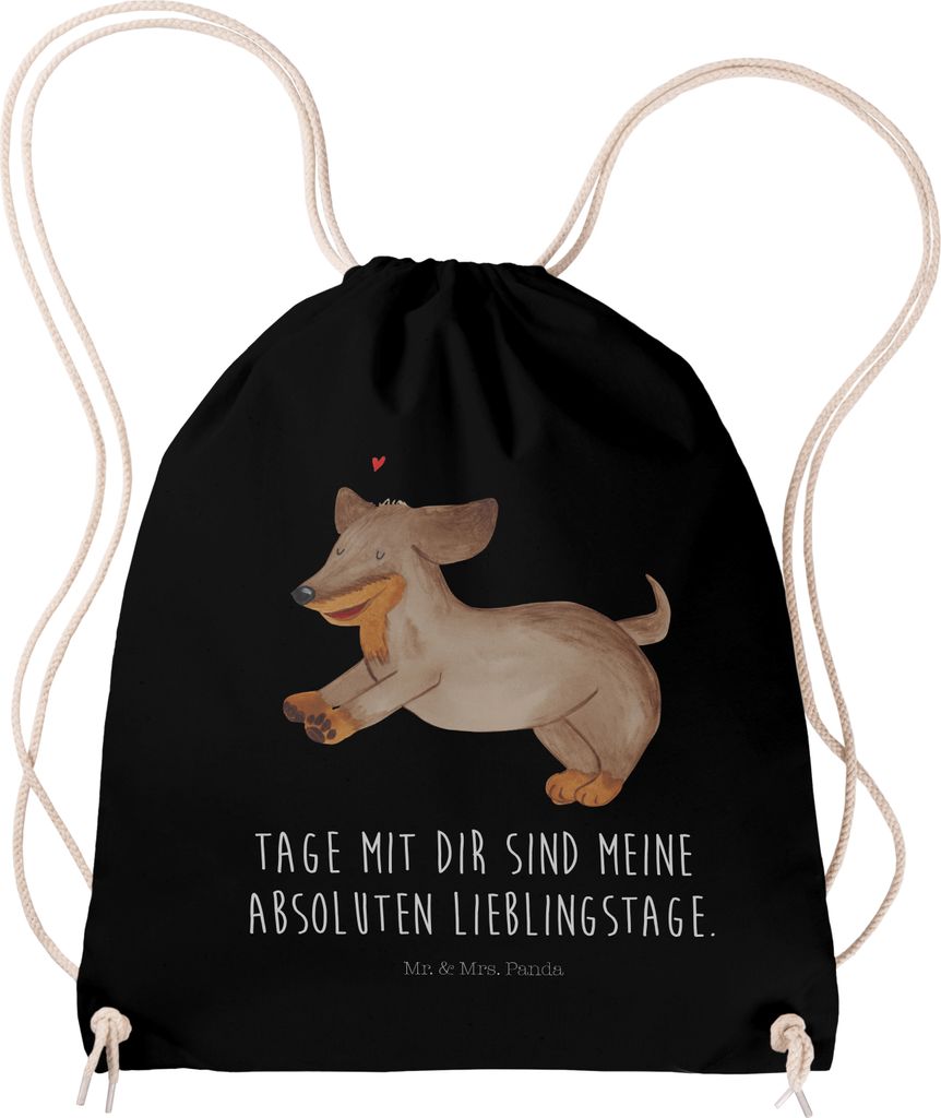 Mr. & Mrs. Panda gym tasche Hund Dackel - Schwarz - Geschenk, Hunde, Herz, Sprüche, wander rucksack, leichter, Stoffbeutel, Jutebeutel, Kleiner, F...