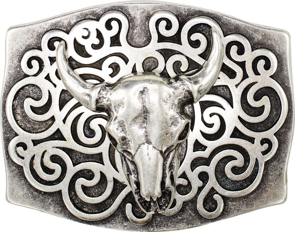 FRONHOFER Büffelkopf Gürtelschnalle altsilber, 4 cm, Longhorn Buckle, Western