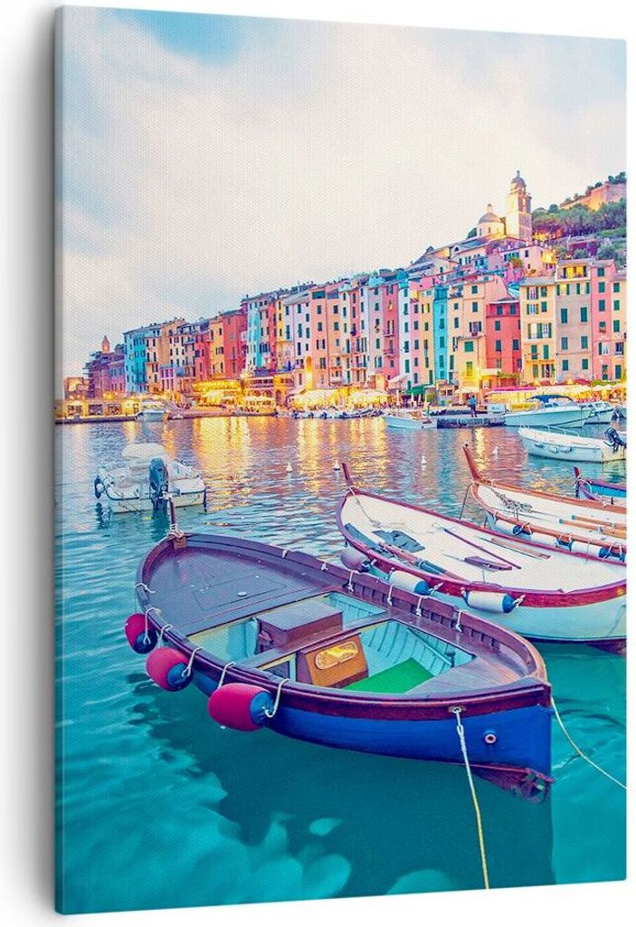 Bild auf Leinwand - Leinwandbild - Einteilig - Porto Boote die Farben - 50x70cm - Wand Bild - Wanddeko - Wandbilder - Leinwanddruck - Wanddekoratio...
