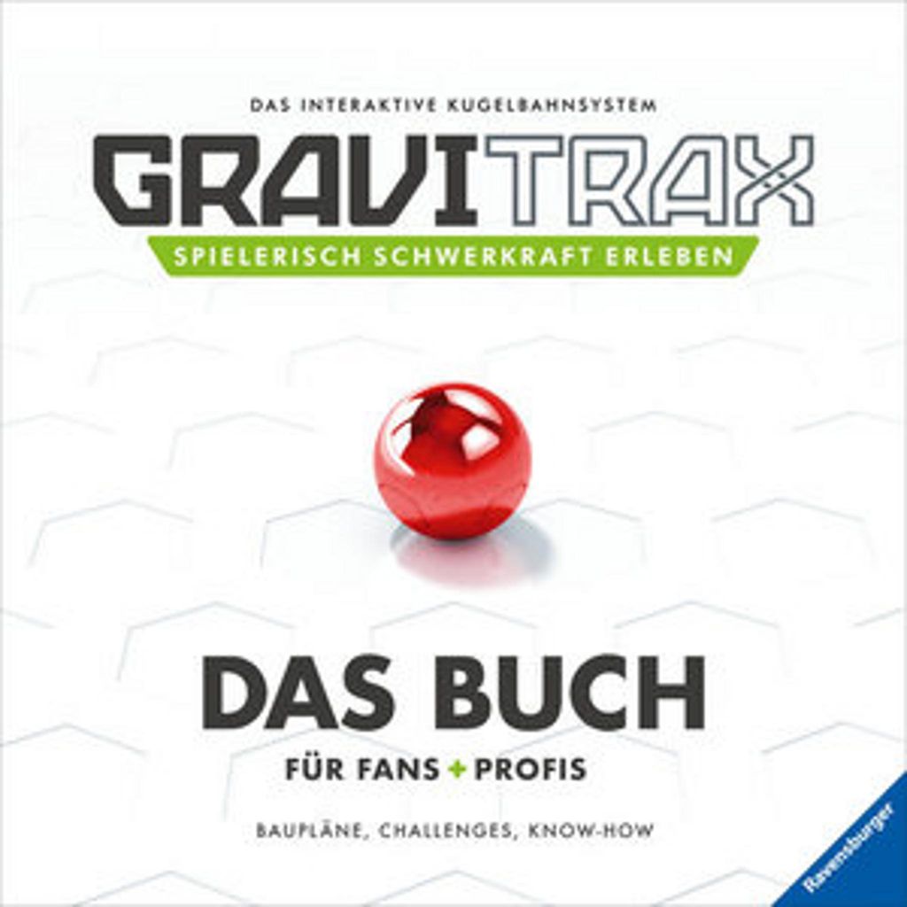 The image shows the cover of a book about the GraviTrax interactive marble run system.