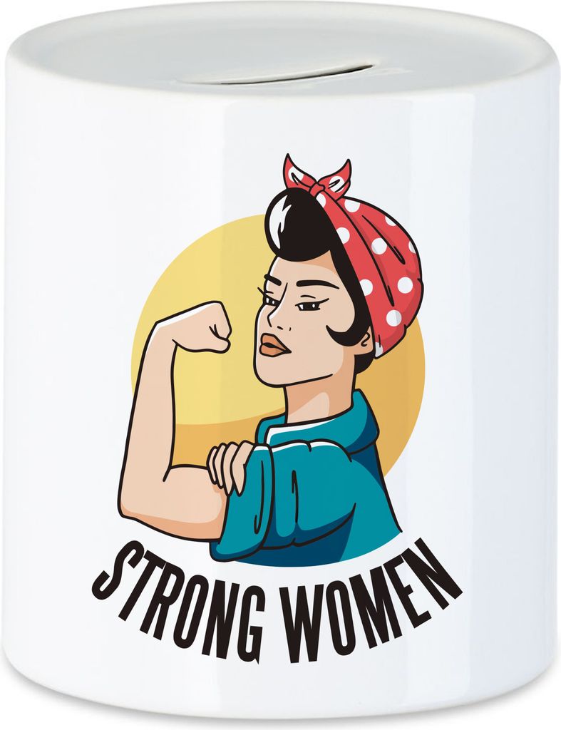 Strong Women Spardose Spruch Motiv Geschenk für Superheldinnen Frauenpower Frauentag Feminismus