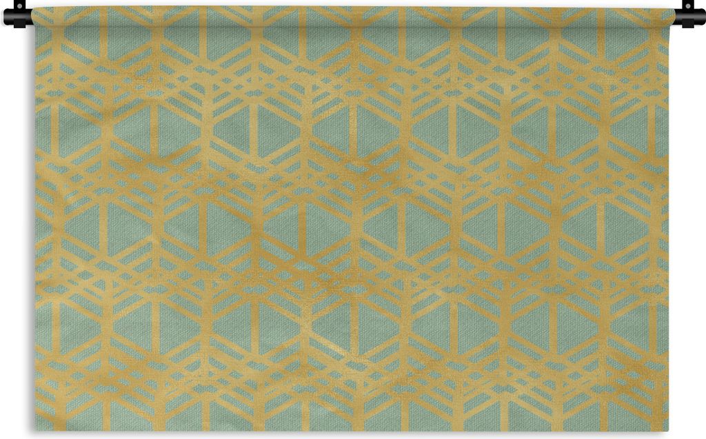 MuchoWow Wandteppich Wandbehang Muster - Grün - Gold - Luxus 90x60 cm Tapisserie Dekoration Wandtuch - Wandskulpturen - Bildteppich