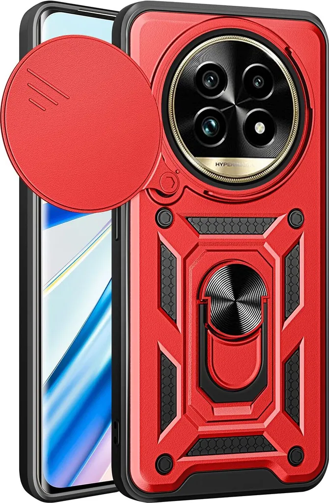 Cover Realme 13 Pro Plus Rosso Opaco con Supporto Anello 360°