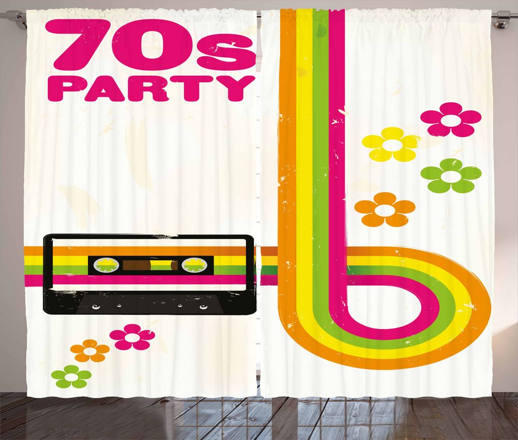 ABAKUHAUS Bunt Rustikaler Gardine, 70er Jahre Party-Casette-Tape, Schlafzimmer Kräuselband Vorhang mit Schlaufen und Haken, 280 x 225 cm, Magenta ...